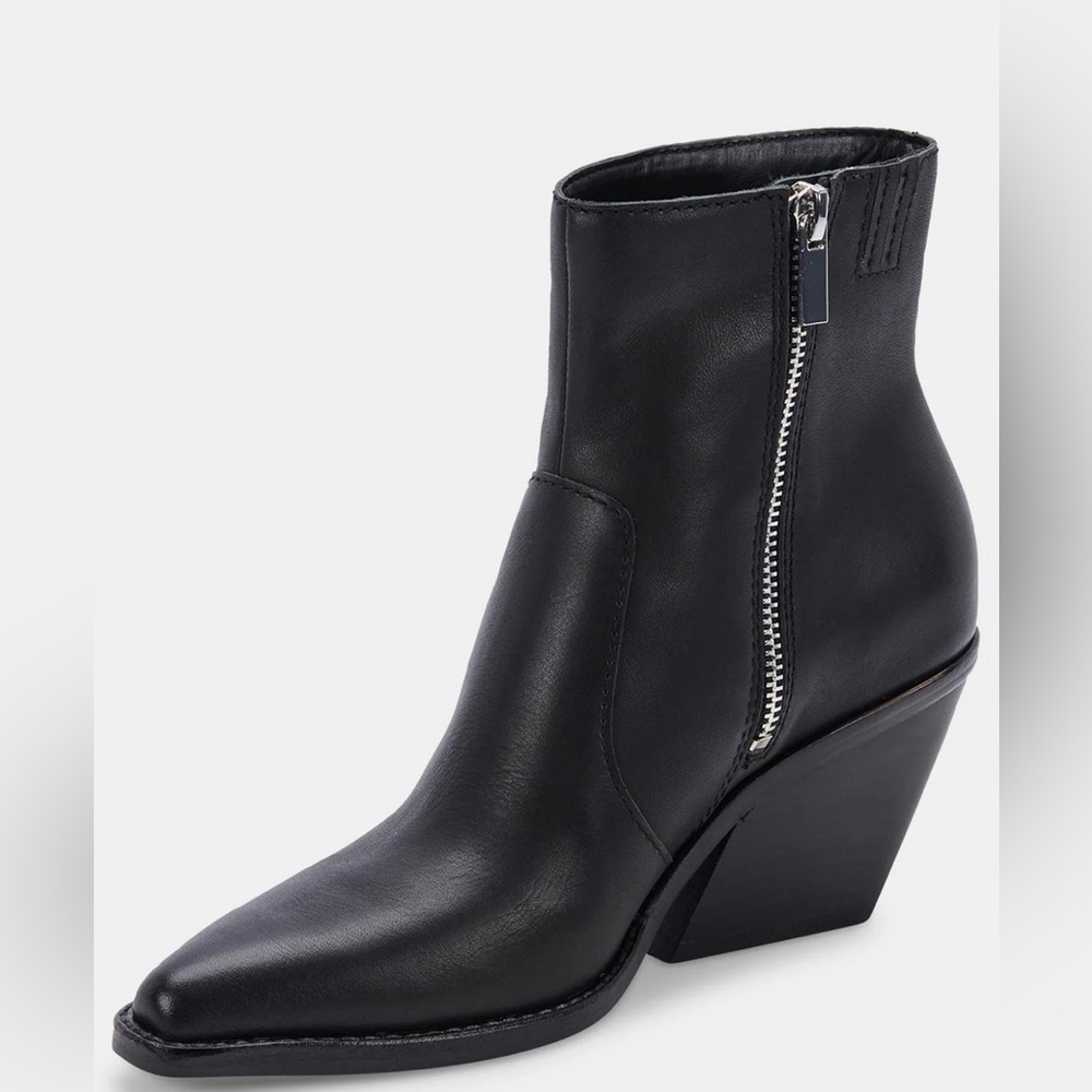 Dolce Vita  Volli Genuine Smooth Leather Ankle Western Boots - Black - Picture 4 of 14
